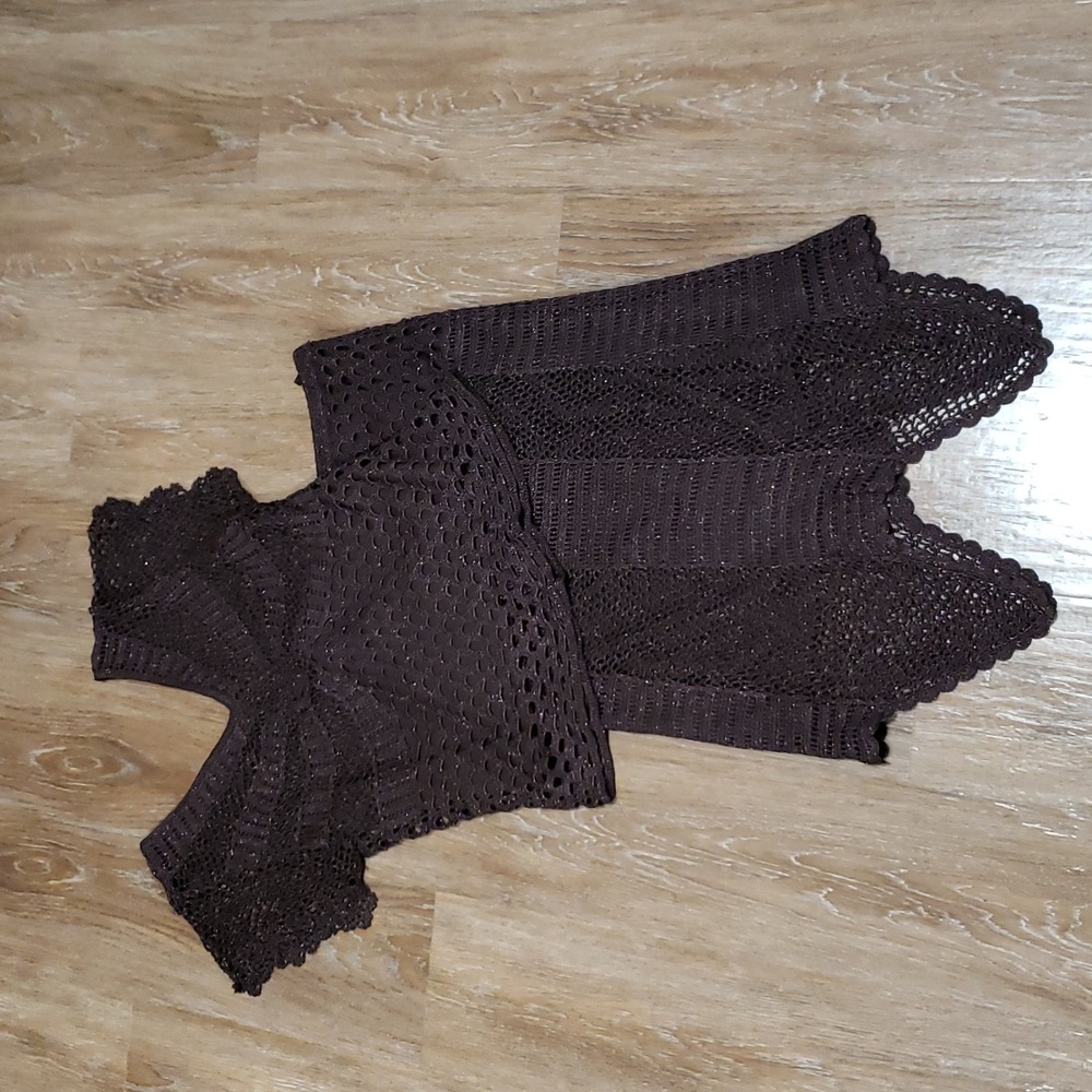 (S) Vintage Specially Made for Kroshetta 100% Rayon Crochet Beaded Y2K Coord Set
